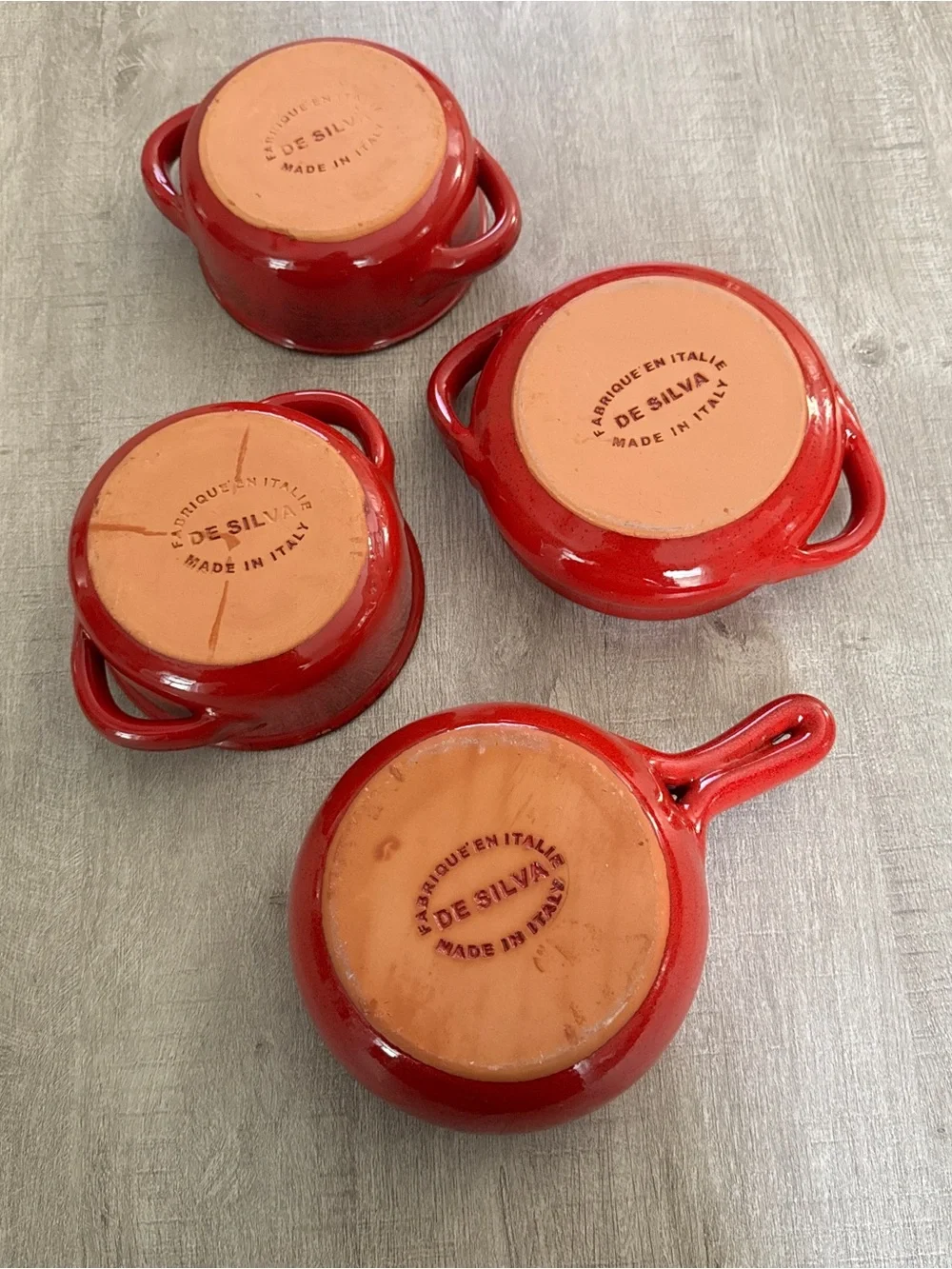 De Silva Soup Bowls Italian Ceramic Bakeware Set of 4 Red Brown Oven-Proof